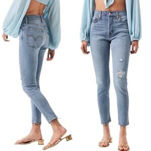 Levi's Wedgie Skinny Jeans High Rise Blue Spice Distressed Ripped Womens 26 Pant